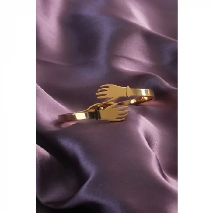 Colezium CLZ741 -  316L Çelik Gold Renk Sarılan Eller Model Kadın Kelepçe