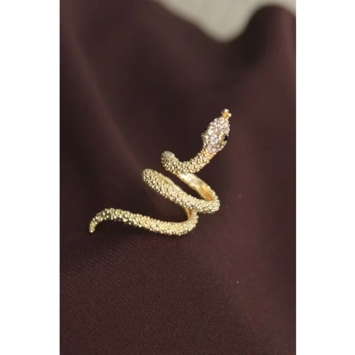 Karce CLZ943  Ayarlanabilir Gold Renk Zirkon Taşlı Yılan Yüzük