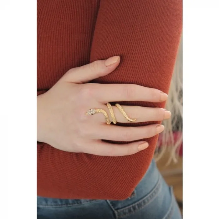 Karce CLZ943  Ayarlanabilir Gold Renk Zirkon Taşlı Yılan Yüzük