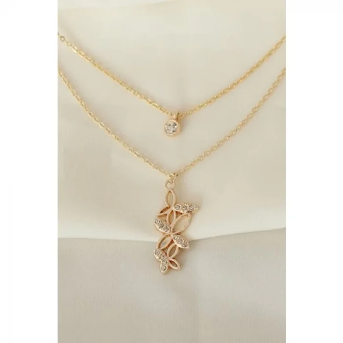 Colezium CLZ741 -  Kelebek Model Gold Metal Zincirli Zirkon Taşlı Kolye