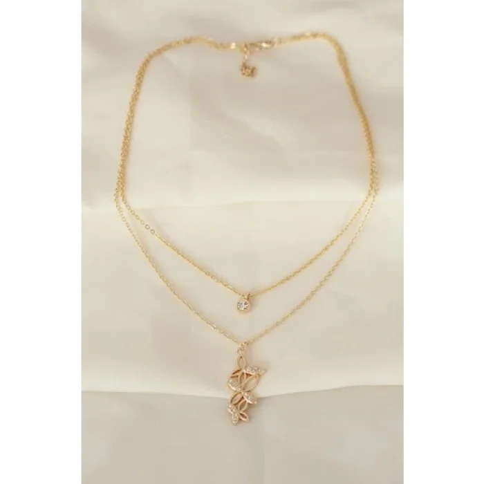 Colezium CLZ741 -  Kelebek Model Gold Metal Zincirli Zirkon Taşlı Kolye