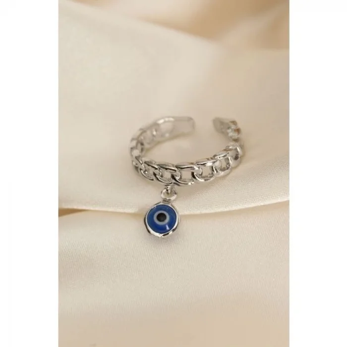 Colezium CLZ943  Ayarlanabilir Gümüş Renk Nazar Boncuk Figürlü Yüzük