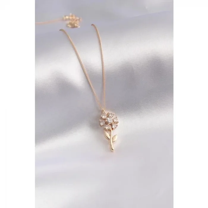 Colezium CLZ943  Gold Renk Çiçek Model Zirkon Taşlı Kadın Kolye