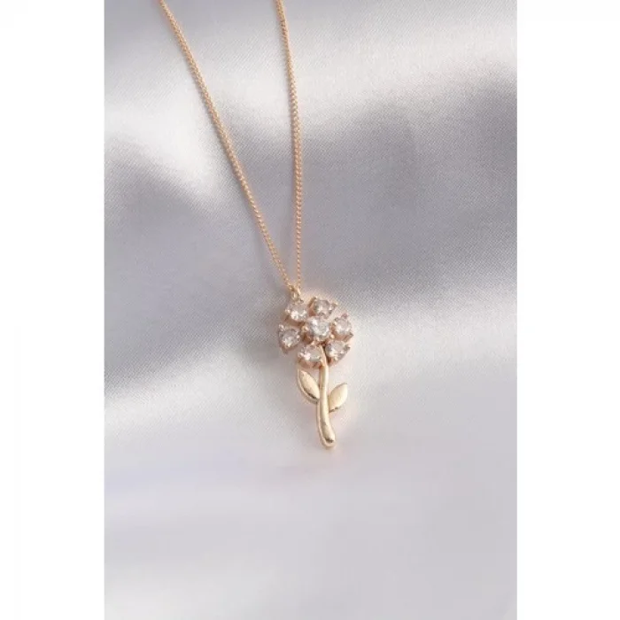 Colezium CLZ943  Gold Renk Çiçek Model Zirkon Taşlı Kadın Kolye