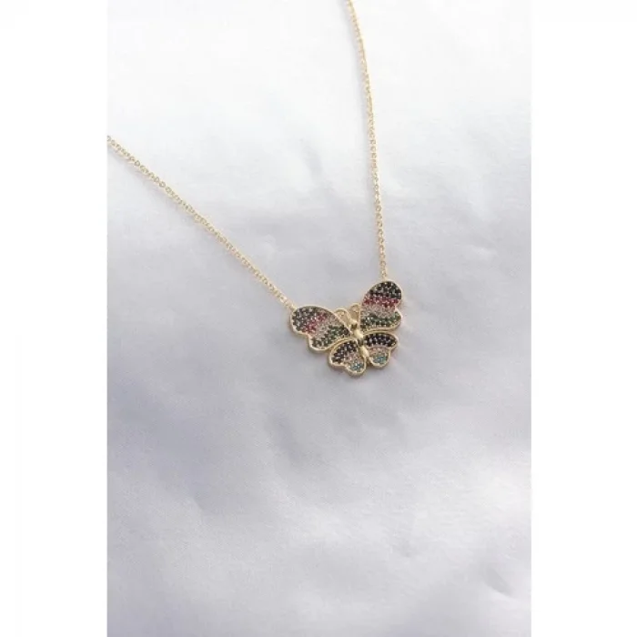 Colezium CLZ943  Zirkon Taş Gold Renk Kelebek Kadın Kolye