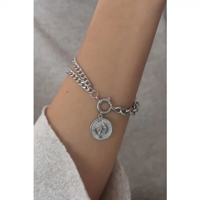 Colezium CLZ741 -  Çelik Gümüş Renk 2'li Kadın Bileklik