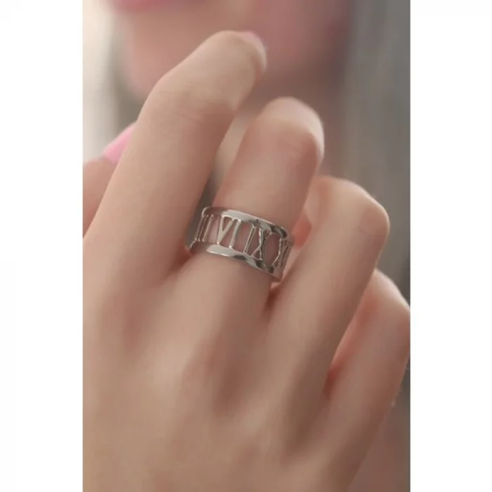 Karce Gümüş Renk Roma Rakam Model Kadın Yüzük