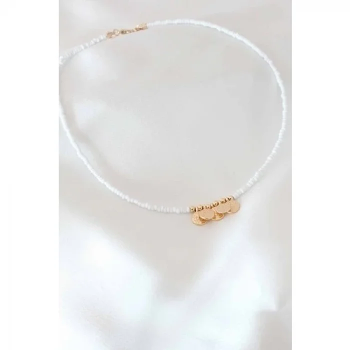 Karce CLZ943  Osmanlı Tuğrası Detay Beyaz Boncuk Kadın Kolye