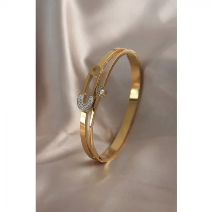 Colezium CLZ943  316L Çelik Gold Renk Çengel Iğne Model Zirkon Taşlı Kadın Kelepçe