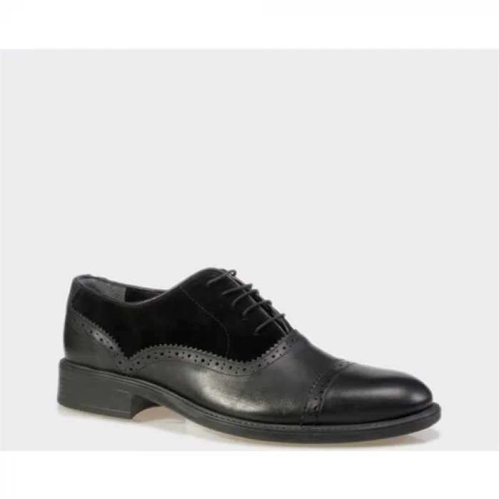 Rrm Erkek Deri Siyah Süet Bagcikli Klasik Ayakkabı