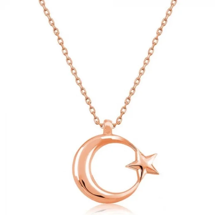 Gumush Gümüş Ay Yıldız  Bayan Kolye