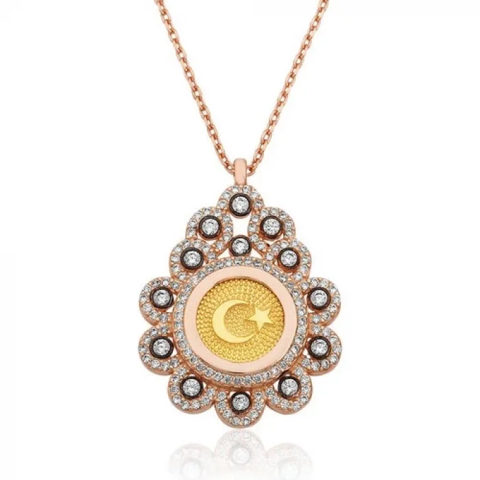 Gumush Gümüş Damla Çerçeveli Ay Yıldız Bayan Kolye