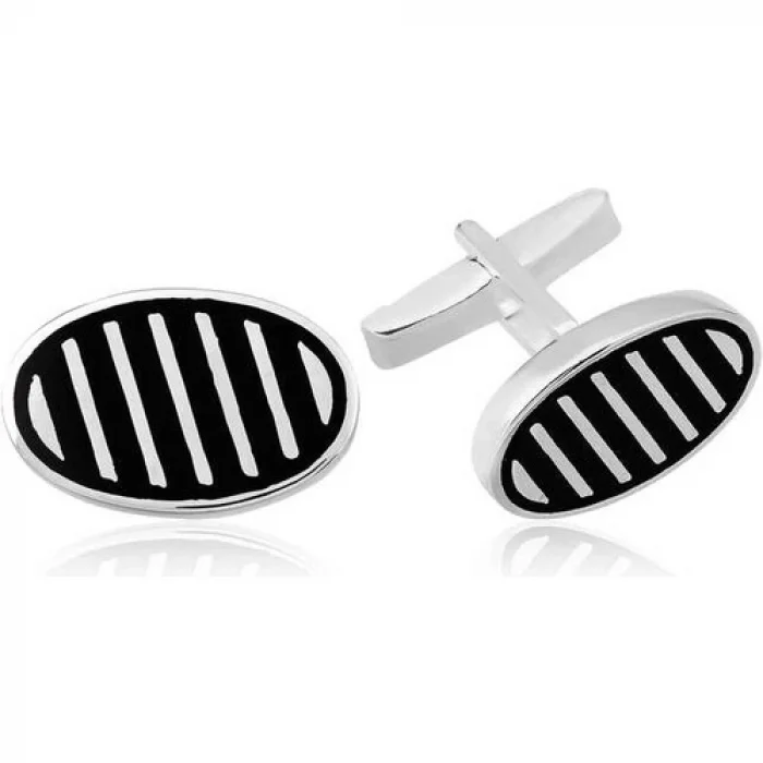 Gumush Gümüş Çapraz Çizgili Oval Kol Düğmesi