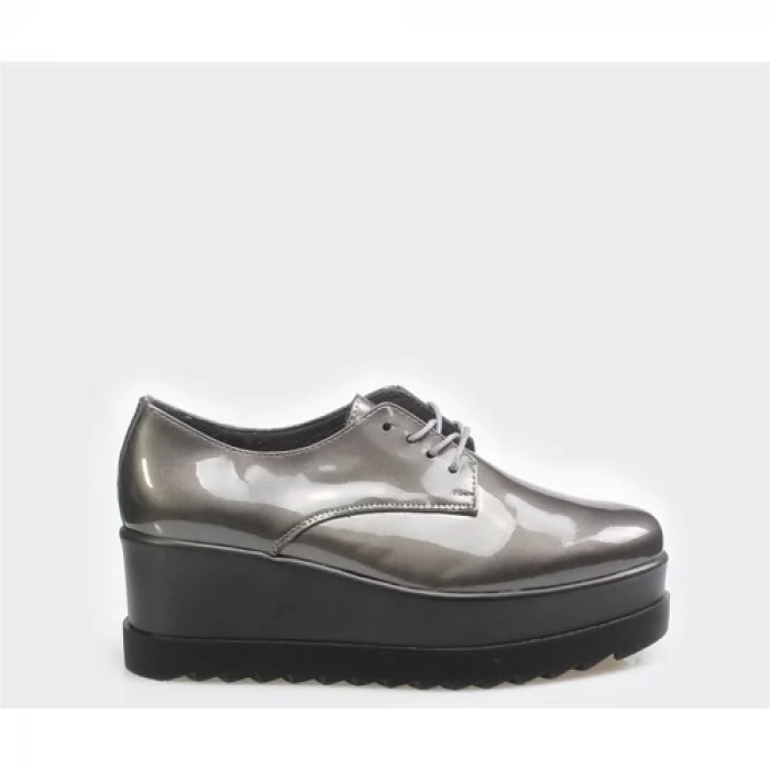 Rrm Deri Kadın Gri Rugan Klasik Ayakkabı