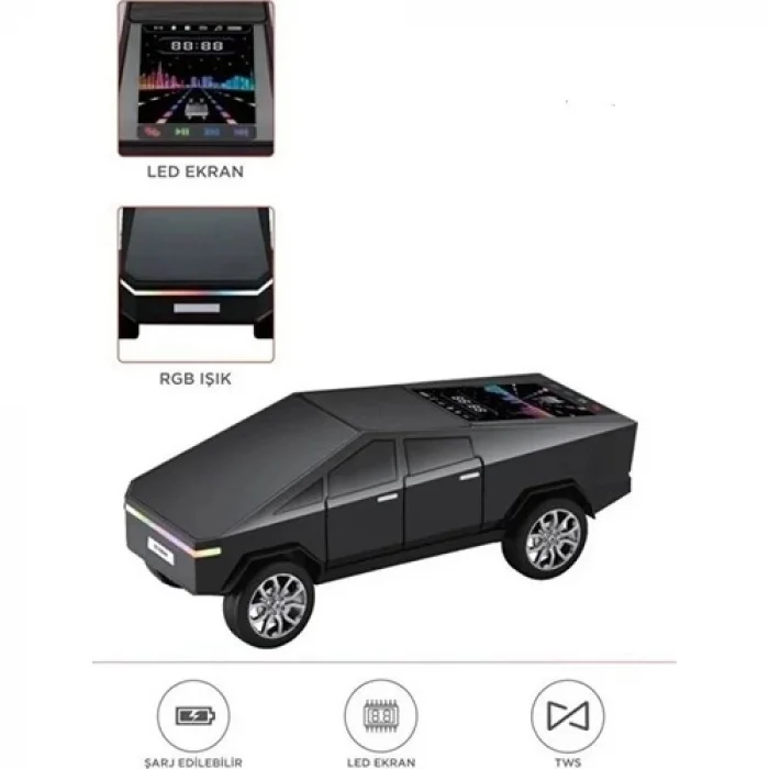 D68 Cyber Model Araba Tasarımlı Bluetooth Hoparlör 15W Güçlü Ses Rgb LED /tws/usb Siyah