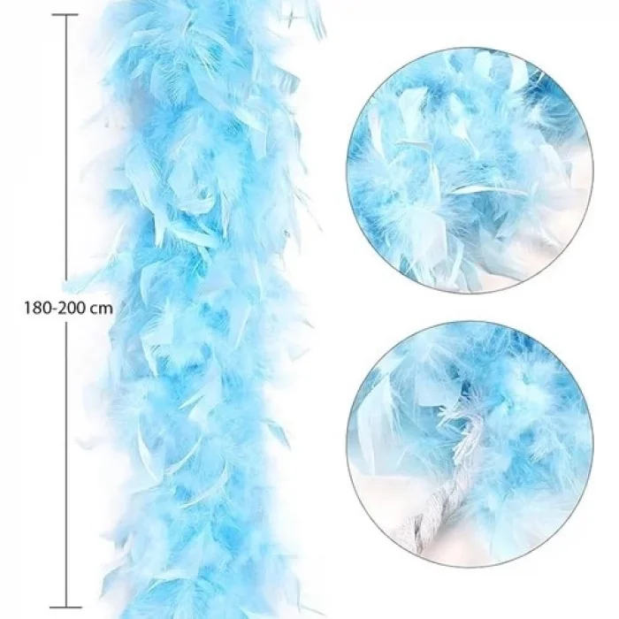 Açık Mavi Renk Kabarık Kalın Otriş Boa Tüy 6 cm Genişlik 180-200 cm Uzunluk