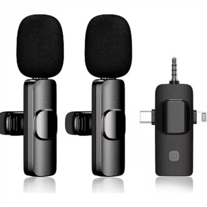 Yüksek Kalite Profesyonel 3 In 1 Kablosuz Taşınabilir Yaka Mikrofonu Youtube Facebook Tiktok