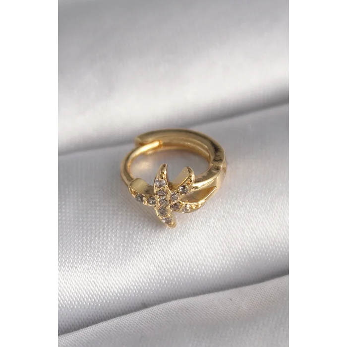 316L Çelik Gold Renk Zirkon Taşlı Deniz Yıldızı Model Tragus Piercing - TJ-PR1318