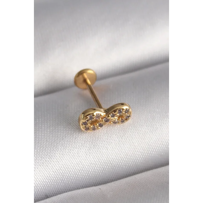 316L Çelik Gold Renk Zirkon Taşlı Sonsuzluk Model Tragus Piercing - TJ-PR1344