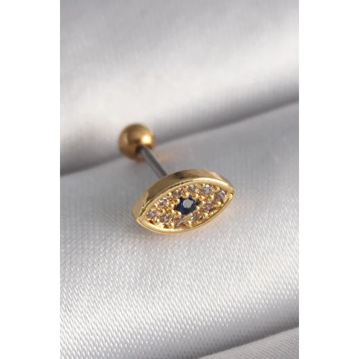 316L Çelik Gold Renk Zirkon Taşlı Göz Tragus Piercing - TJ-PR1252
