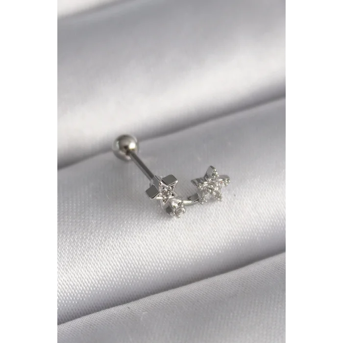 316L Çelik Gümüş Renk Zirkon Taşlı Yıldız Tragus Piercing - TJ-PR1245