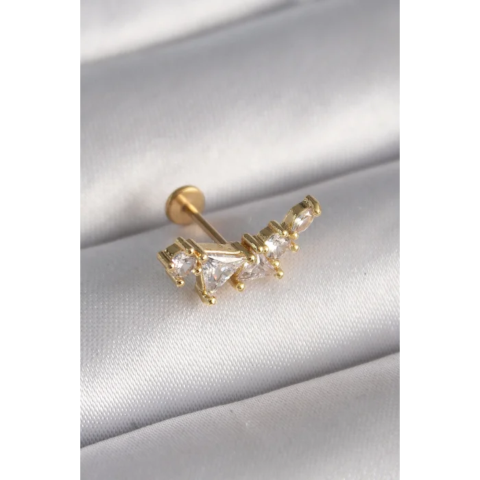 316L Çelik Gold Renk Zirkon Taşlı Tragus Piercing - TJ-PR1336