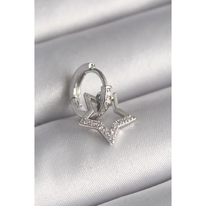 316L Çelik Gümüş Renk Zirkon Taşlı Sallantı Yıldız Model Tragus Piercing - TJ-PR1317