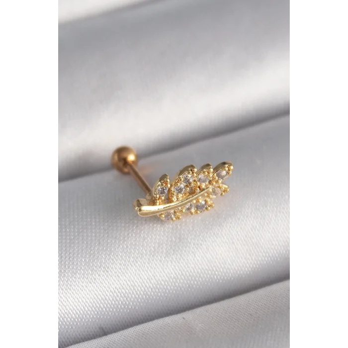 316L Çelik Gold Renk Zirkon Taşlı Dal Tragus Piercing - TJ-PR1258