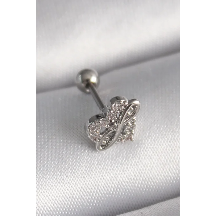 316L Çelik Gümüş Renk Zirkon Taşlı Sonsuzluk Detay Tragus Piercing - TJ-PR1249