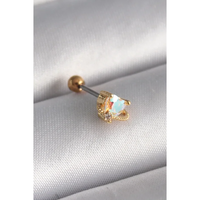 316L Çelik Gold Renk Zirkon Taşlı Kalp Tragus Piercing - TJ-PR1242