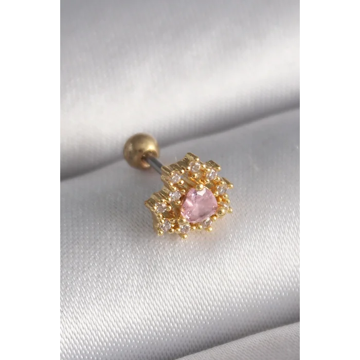 316L Çelik Gold Renk Zirkon Taşlı Kalp Tragus Piercing - TJ-PR1230