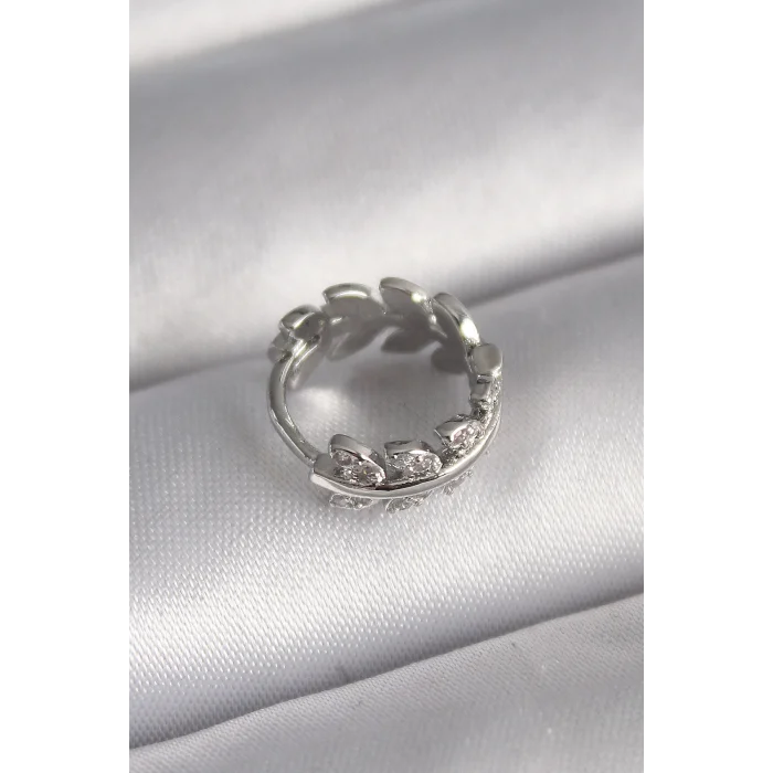 316L Çelik Gümüş Renk Zirkon Taşlı Yaprak Model Tragus Piercing - TJ-PR1303