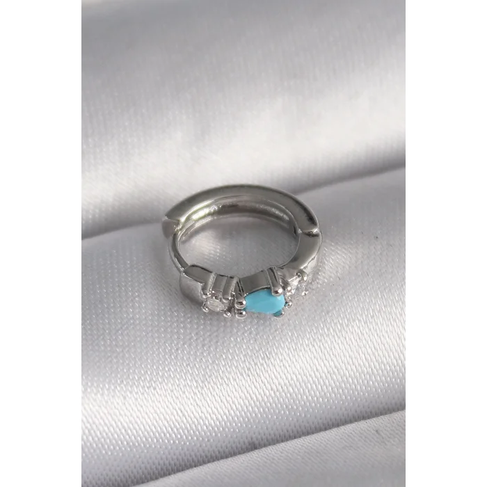 316L Çelik Gümüş Renk Zirkon Taşlı Mavi Boncuk Detay Tragus Piercing - TJ-PR1325