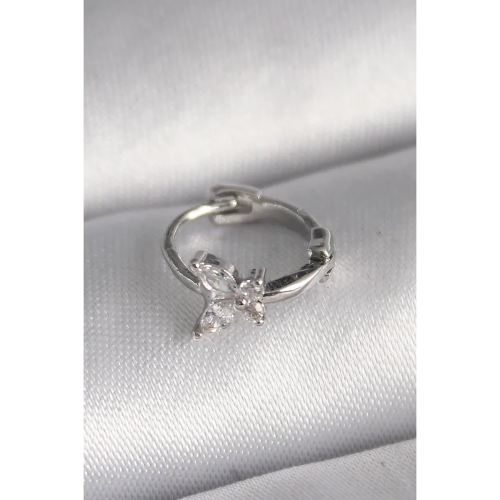316L Çelik Gümüş Renk Zirkon Taşlı Kelebek Model Tragus Piercing - TJ-PR1321