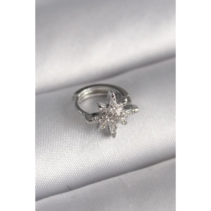 316L Çelik Gümüş Renk Zirkon Taşlı Kutup Yıldızı Model Tragus Piercing - TJ-PR1301