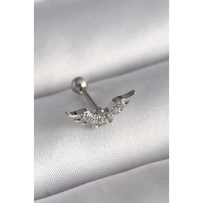 316L Çelik Gümüş Renk Zirkon Taş Detay Kanat Model Tragus Piercing - TJ-PR1291