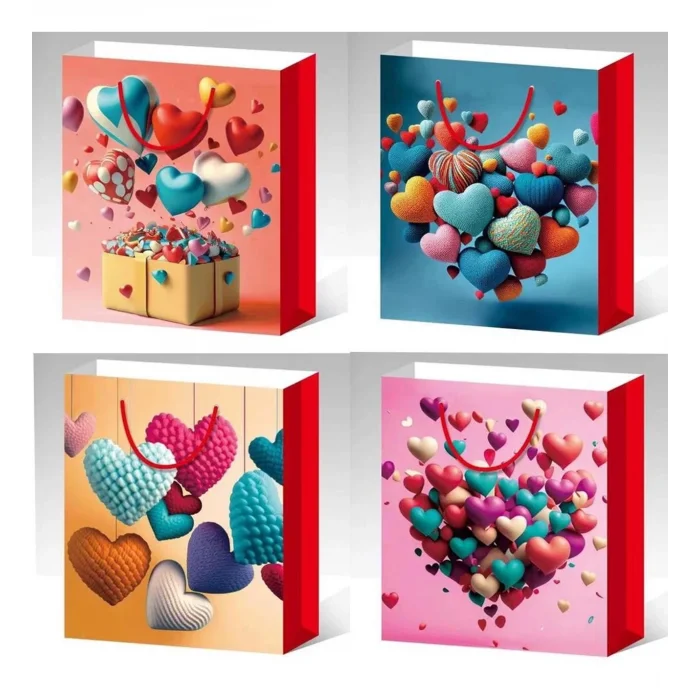 Ynt İthalat Küçük Boy Kalp Motifli Karton Çanta