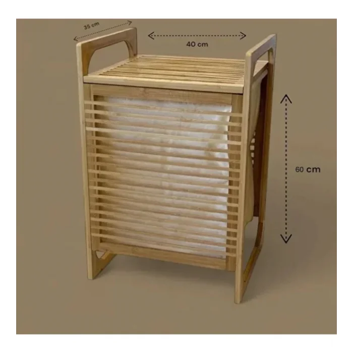 Orta Boy Ahşap Bambu Kirli Sepeti 40x35x60