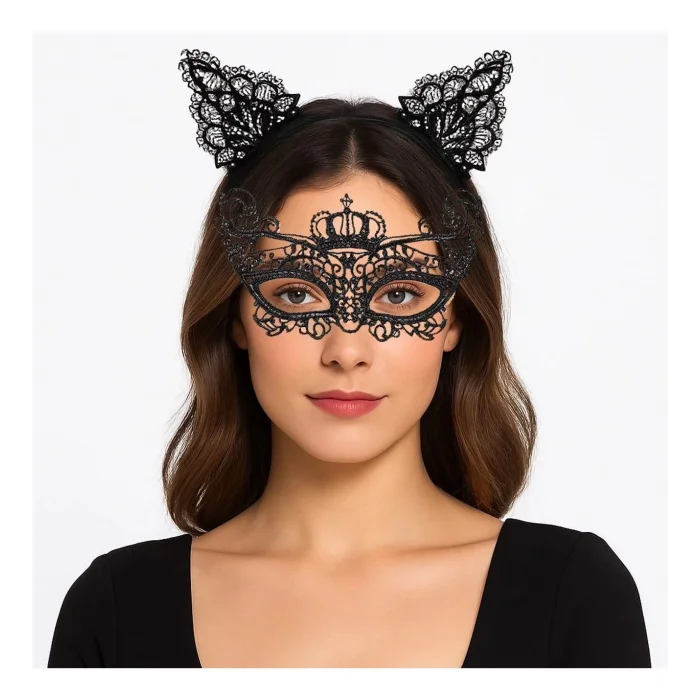 Parti Gecesi Siyah Dantel Maske Ve Taç Seti 9 No