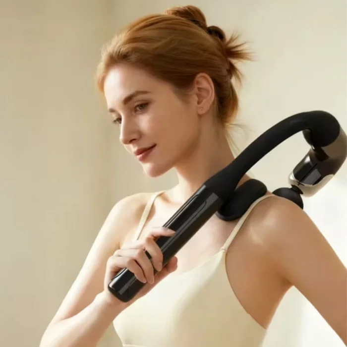 BUFFER® 4 Farklı Başlıklı Uzun Saplı Derin Doku Masaj Tabancası, Boyun, Omuz ve Sırt için Ergonomik Saplı Çoklu Masaj Modlu Taşınabilir Masaj Aleti