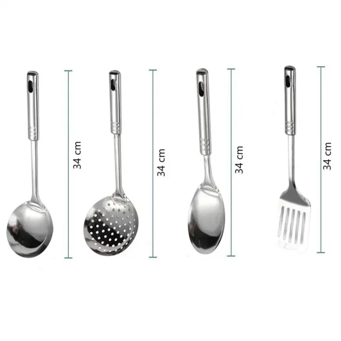 BUFFER® 4lü Çelik Kepçe,Süzgeç,Servis Kaşığı,Spatula Mutfak Yemek Hazırlama Servis Seti