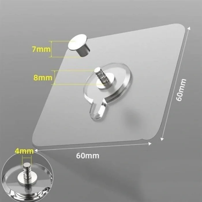 BUFFER® Süper Güçlü Çerçeve Askısı Pin Delgisiz Vidalı Tırnak Kanca Yapışkanlı Raf Tutucu Askı 4 Adet