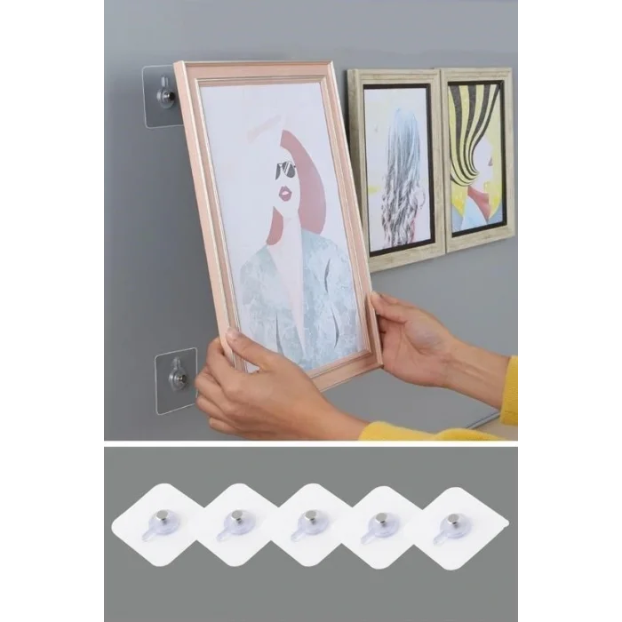 BUFFER® Süper Güçlü Çerçeve Askısı Pin Delgisiz Vidalı Tırnak Kanca Yapışkanlı Raf Tutucu Askı 4 Adet