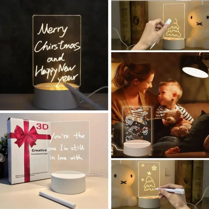 BUFFER® USB Kablolu Işıklı Kendiliğinden Beyaz Kalemli-Silgili Kreatif 3D Görselleştirme LED Lambası