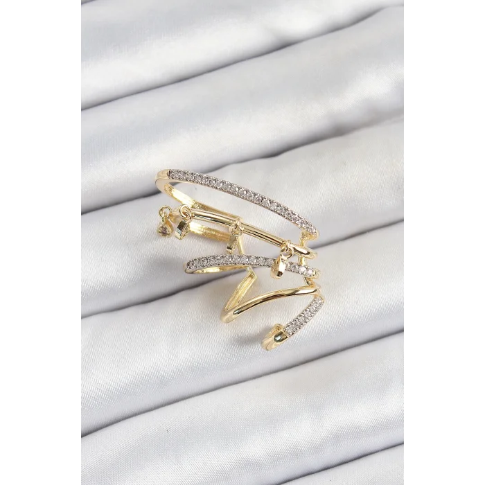 Pirinç Zirkon Taşlı Sıkıştırma Sağ Kıkırdak Gold Renk Kadın Küpe