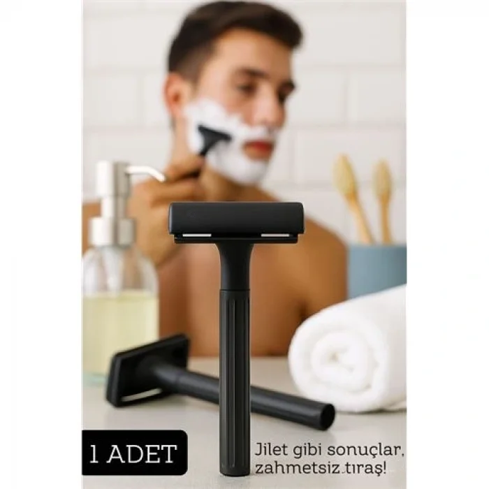 Şık Siyah Plastik Tıraş Aleti – Jilet Takılabilir, Ergonomik Saplı