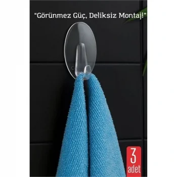 3 lü Şeffaf Kendinden Yapışkanlı Duvar Askısı – 5.5 x 3.2 cm | İz Bırakmaz, Güçlü Tutuş