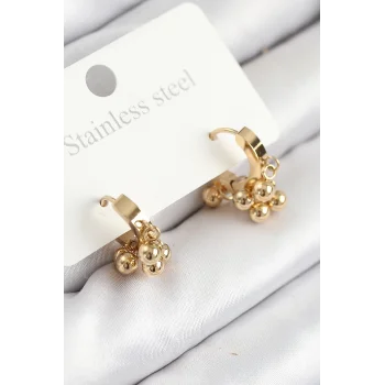 316L Çelik Boncuklu Halka Model Gold Renk Kadın Küpe