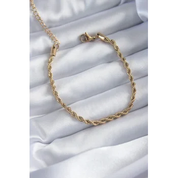 316L Çelik Gold Renk Burgu Zincir Model Kadın Bileklik