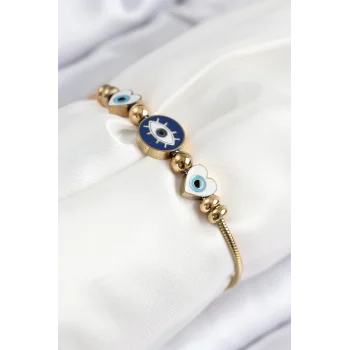 316L Çelik Göz Charm Model Gold Renk Kadın Bileklik